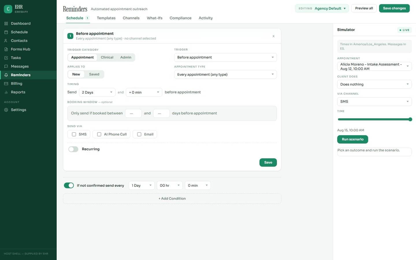 Appointment reminders, shown in Credify